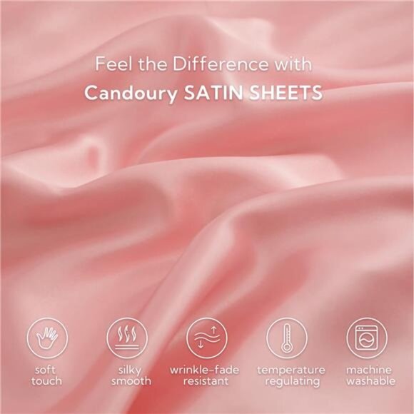 Candoury Satin Sheets Full Size Bed Sheets Set 4 Pcs, Soft and Durable - Picture 3 of 16